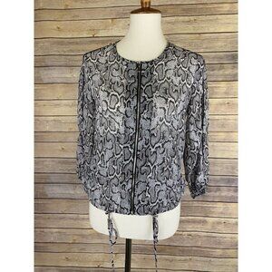 Cache Size 0 Zip Up Animal Print Jacket Lace Inset Sheer Top Snakeskin